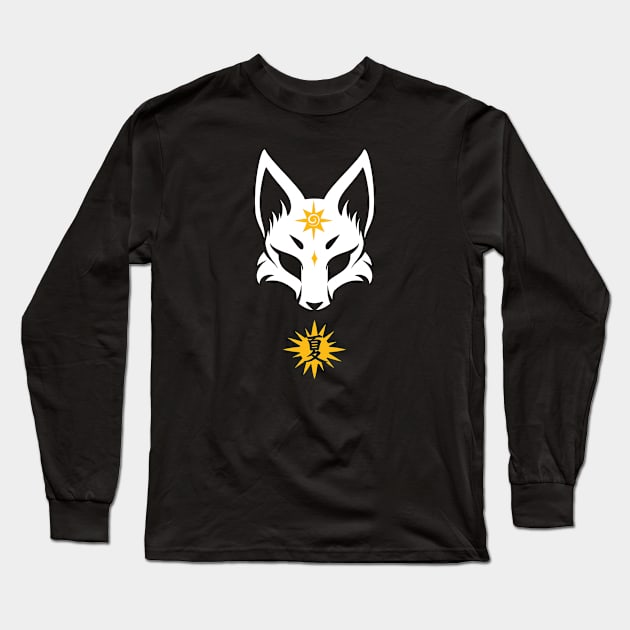 Japanese Kitsune Fox Mask Natsu Summer Long Sleeve T-Shirt by LoshimizuDesign